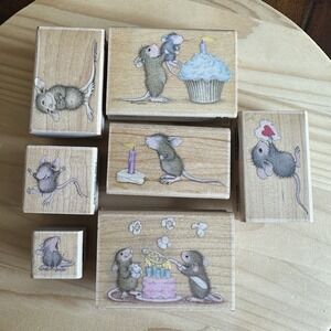Vintage Stampabilities House Mouse Stamps 7 Item Lot Birthday Plus Red Rubber